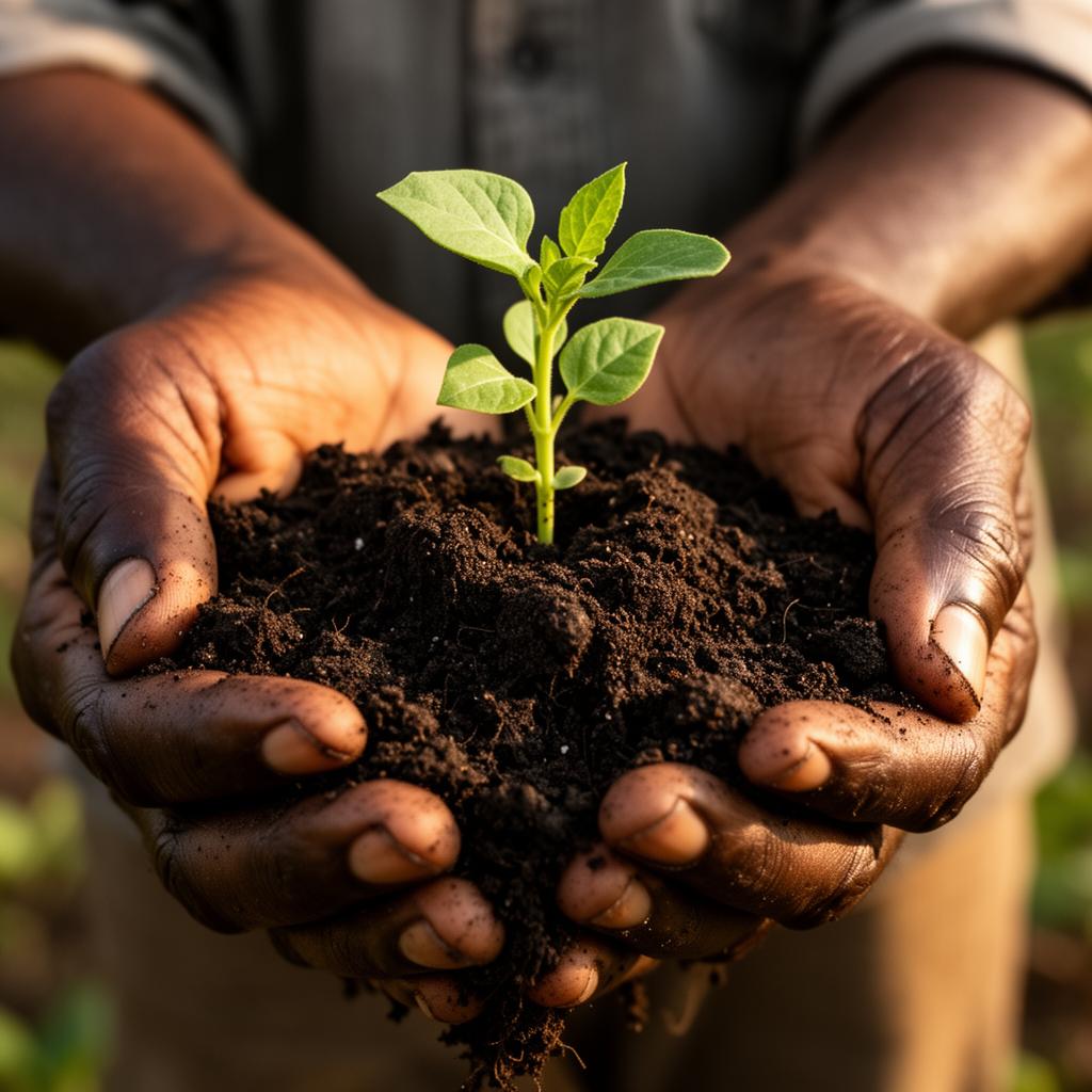Hands holding soil